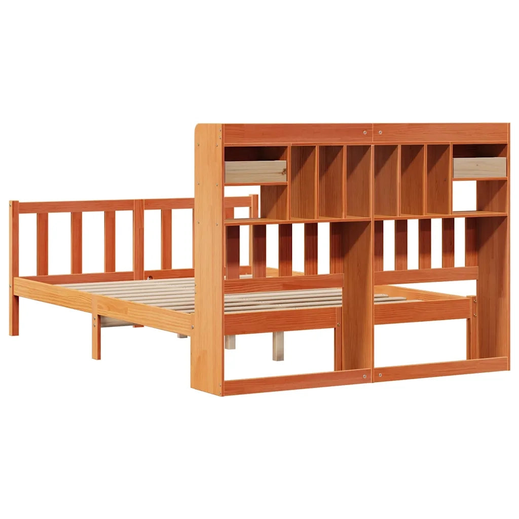 Letto Libreria senza Materasso-Struttura Letto con contenitore Marrone Cera 160x200 cm in Pino 786867