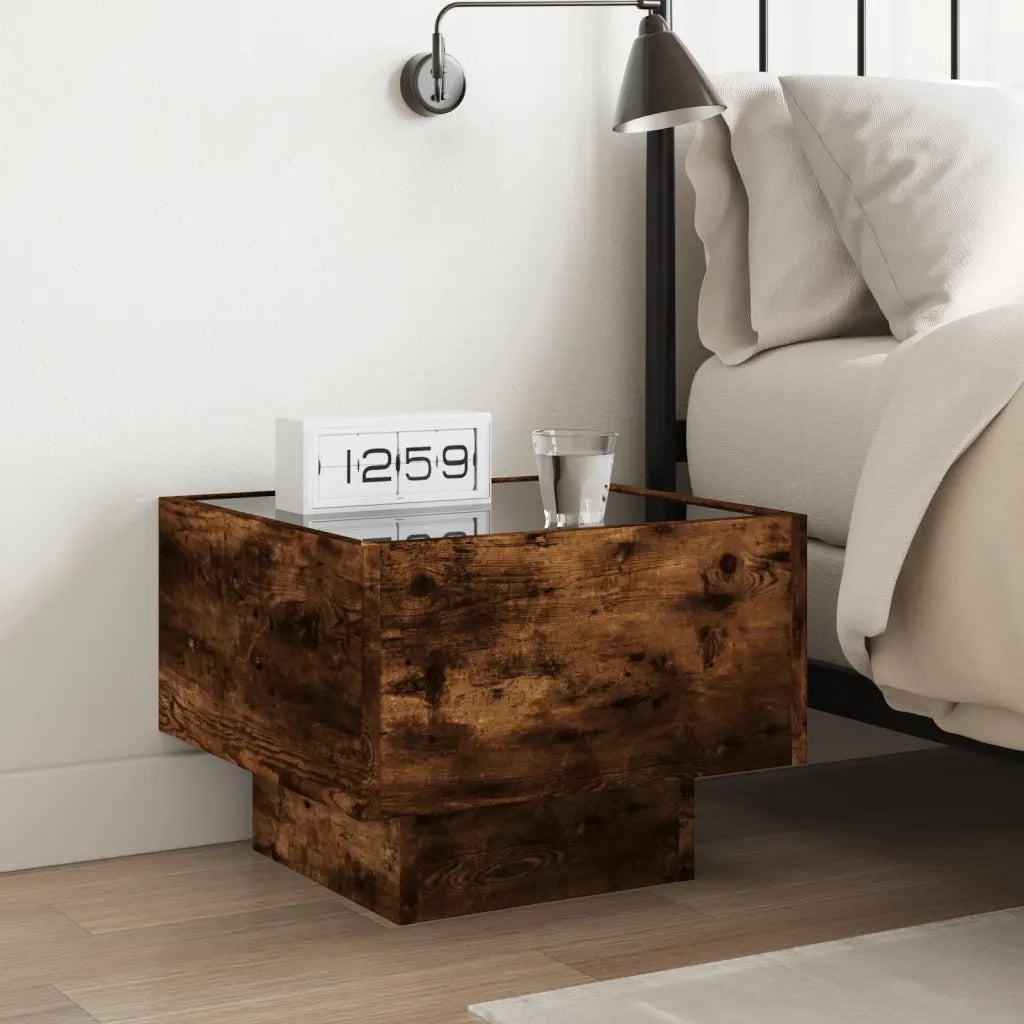 Comodino con LED Infinity Rovere Fumo 40x40x30 cm