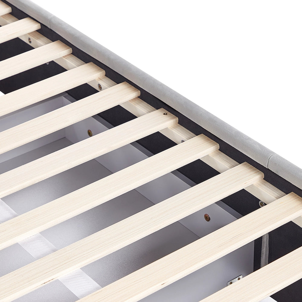 Letto contenitore tappezzeria in velluto grigio chiaro 140 x 200 cm trapuntato testiera alta cassetti Glam Design