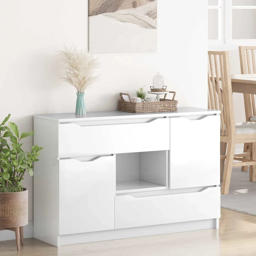 Credenza | Madia | Buffet da pranzo | Armadio da pranzo Bianco Lucido 100 x 30 x 65,6 Legno multistrato