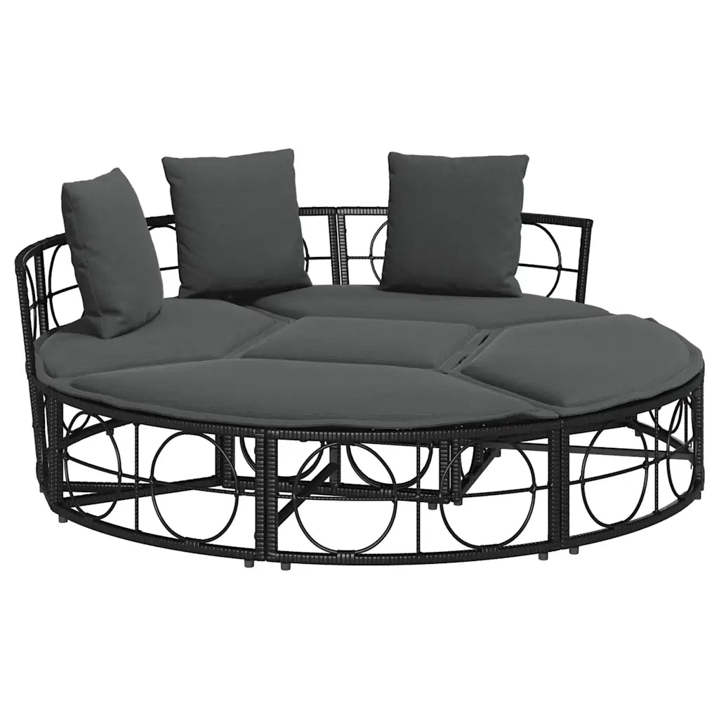 Lettino Prendisole Esterno senza Tetto Nero in Polyrattan 4108236