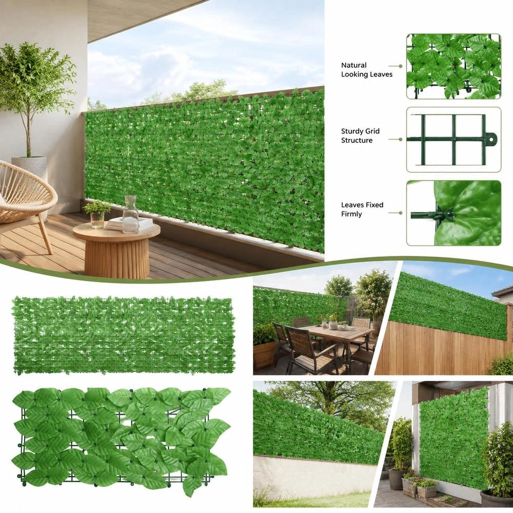 Balcony Privacy Screen With Green Leaves 300x100 Cm