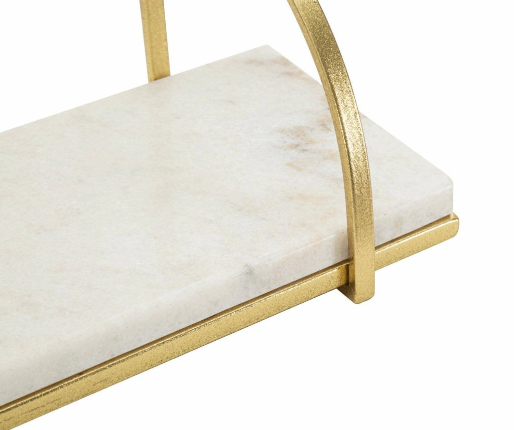 Mensola Paci, Scaffale, Ripiano a muro, Scaffalatura multiuso, 40x16 h18 cm, Bianco e Oro