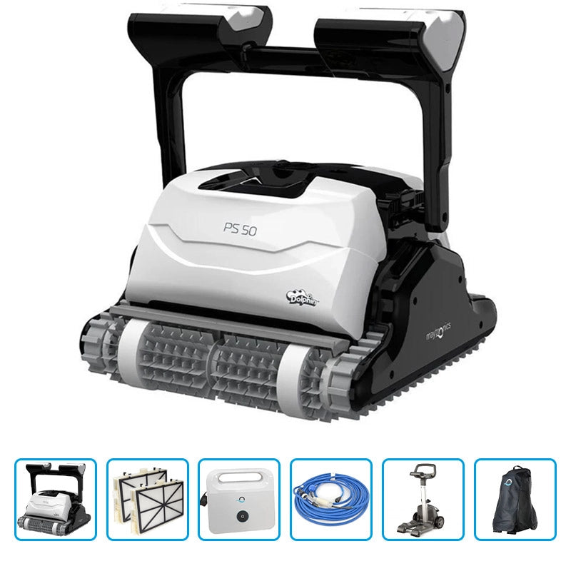Robot Piscina Dolphin Ps 50 Premium Con Spazzole Combinate, Carrello E Copertura Protettiva