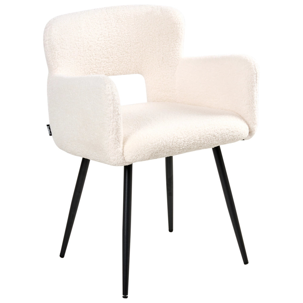 Set di 2 sedie da pranzo bouclè bianco braccioli schienale intagliato gambe in metallo moderna industriale
