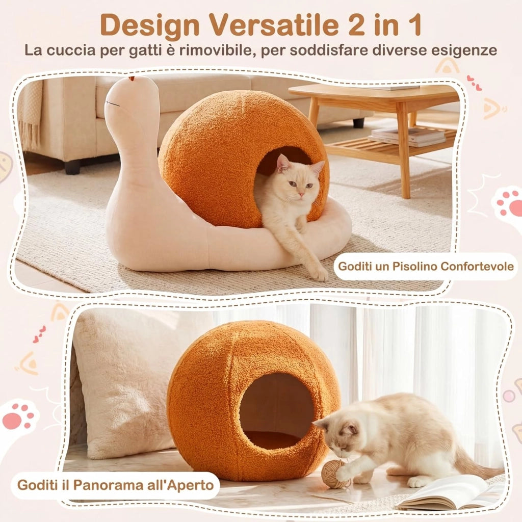 Cuccia per Gatti da Interno, Cuccia a Forma di Chiocciola per Gattini con Cuscino Rimovibile e Lavabile, Peluche Morbido e Fondo Antiscivolo, Letto Chiuso per Cani Piccoli e Gatti