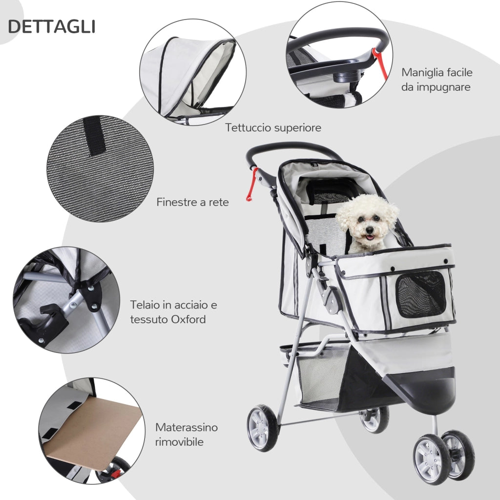 Passeggino per Cani Grigio 75x45x97 cm