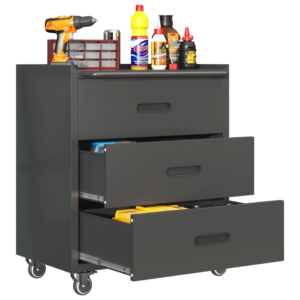 Cassettiera per attrezzi con ruote ¨C zephmum ¨C 3 cassetti, 75x42x88 cm, nero/grigio