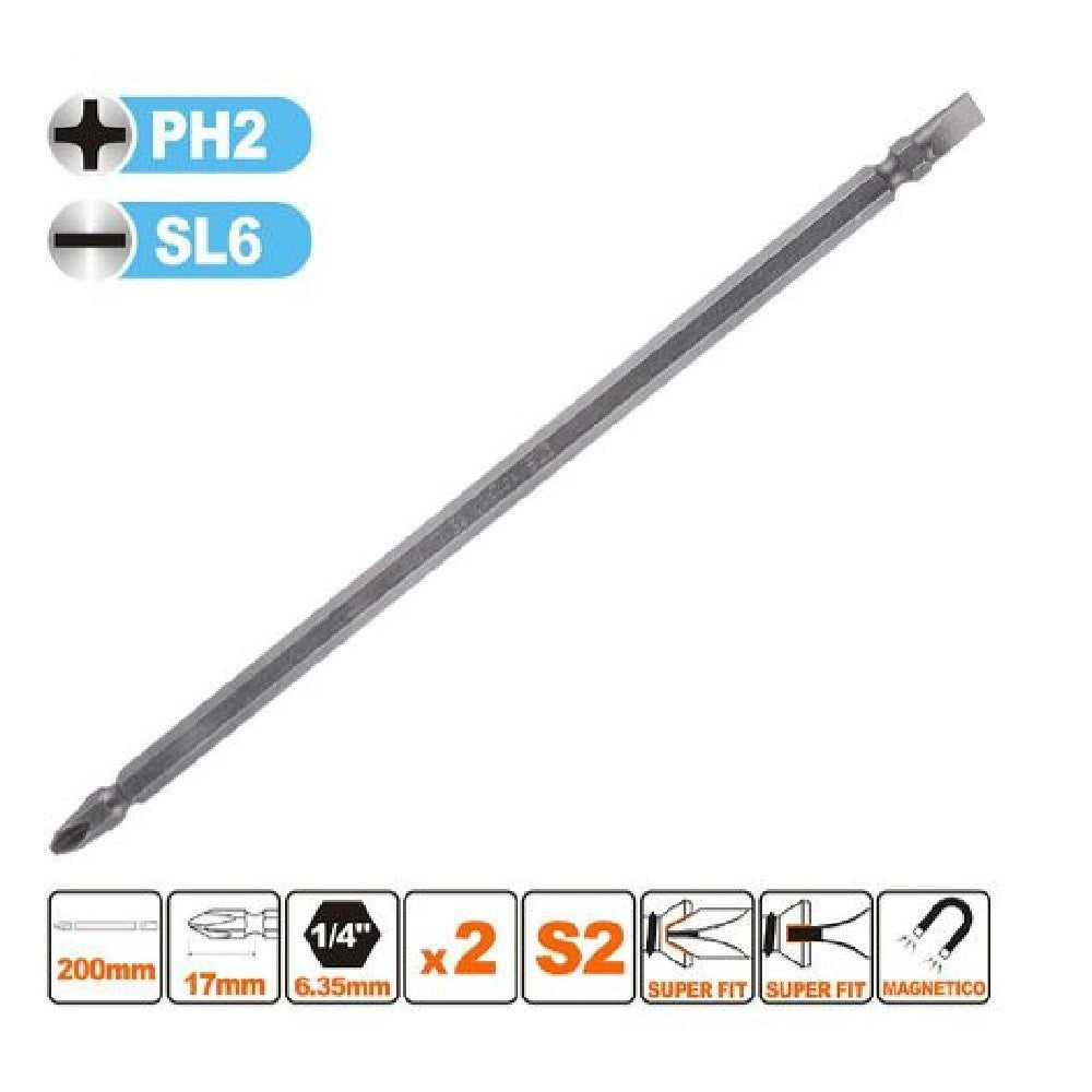 Trade Shop - Kit 2pz Di Bits Da 200mm Punte Doppie Inserti Ph2 + Sl6 Punta S2 Magnetica 57246 -