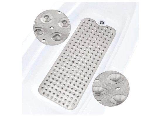 Matte da Bagno Extra Lunga 100 x 40 cm con 200 Punti di Fissaggio Antiscivolo e Fessure di Scarico, Lavabile a Macchina Antibatterico e Resistente ai Funghi, Idonea per Bambini e Anziani - Grigio