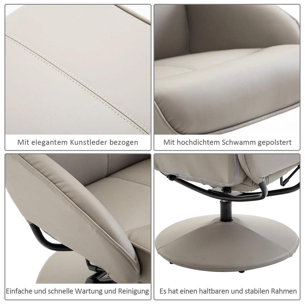 Poltrona relax reclinabile girevole con poggiapiedi ¨C zephmum ¨C tessuto similpelle grigio