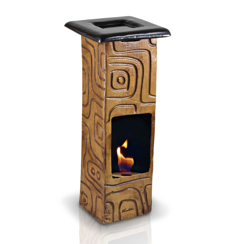 Camino a Bioetanolo da Tavolo in Ceramica 17x60 cm Ferazzoli Quadra-P Cuoio