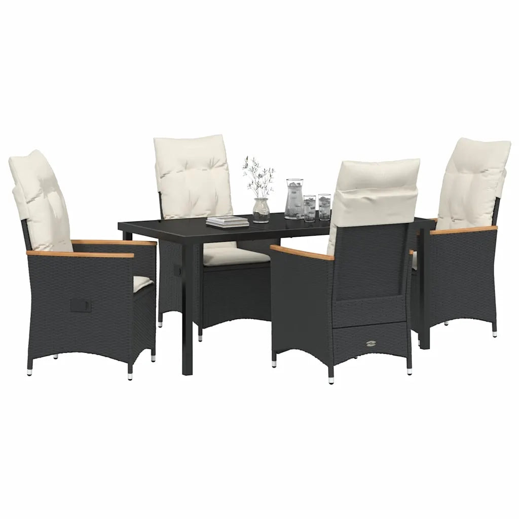 Set da Pranzo per Giardino con cuscino 5 pcs Nero polyrattan