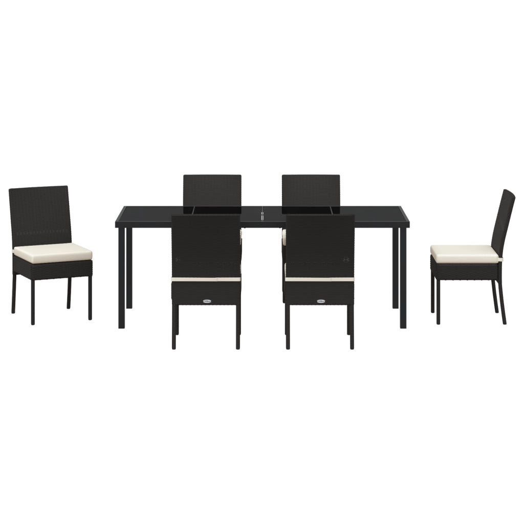 Set da Pranzo da Giardino 7 Pezzi Nero Rattan Sintetico