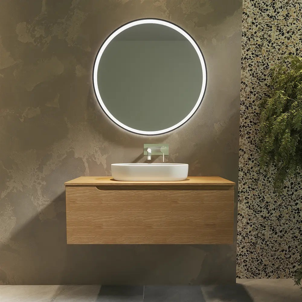 Mobile bagno sospeso 100 cm un cassetto rovere chiaro con top  | Moor