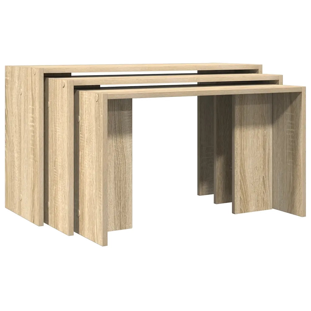 Tavolini Impilabili 3 pz Rovere Sonoma in Legno Multistrato 858535