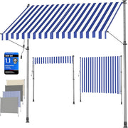 SONGMICS Tenda da Sole Avvolgibile, Tendalino Parasole Retrattile Manuale, Regolabile in Altezza con Manovella per Balcone Giardino Patio, 300 x 120 cm, Blu e Bianco GSA302QZ01