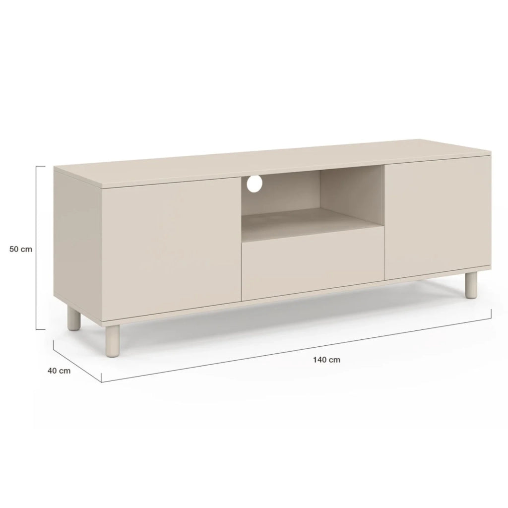 IDMarket - Porta TV BERTILLE 140 cm con 3 ante in legno beige