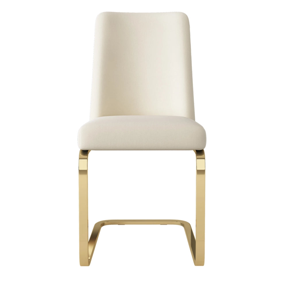 Set di 4 sedie in velluto con schienale a rombi e gambe in metallo; beige