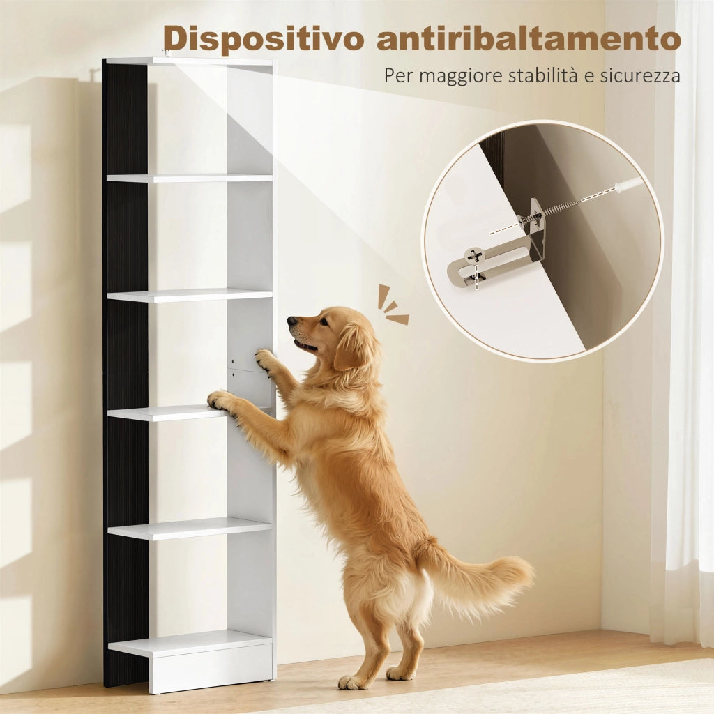 Libreria Moderna Salvaspazio a 5 Ripiani in Legno 45x21x170 cm, Bianco e Nero