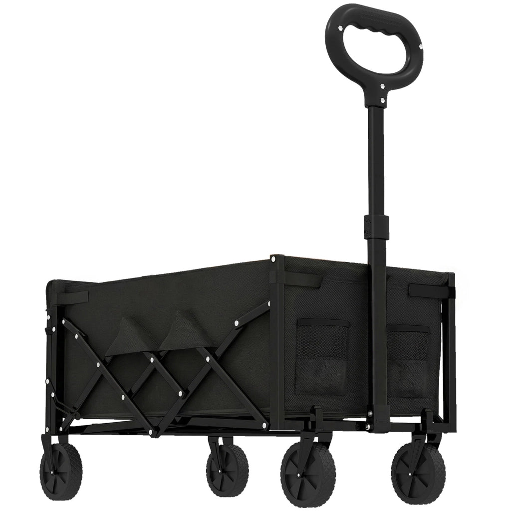 Carrello da Giardino 71x45x86 cm Pieghevole da 60L con Ruote e Lato Apribile in Tessuto Oxford Nero