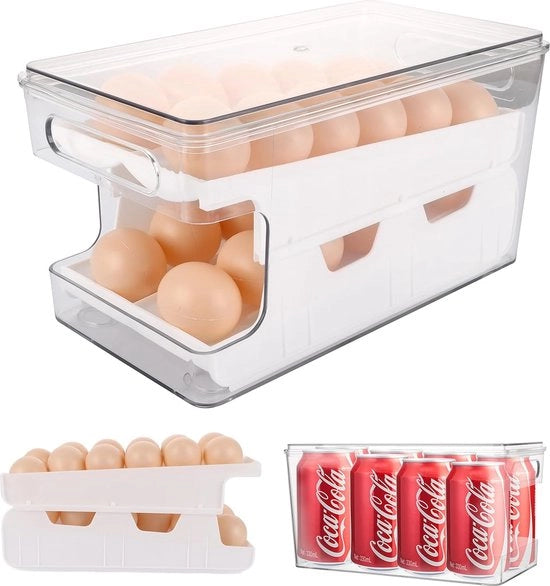 Contenitore per uova, contenitore per uova bianco per frigorifero, contenitore per uova automatico doppio, scatole per conservazione delle uova per 24 uova