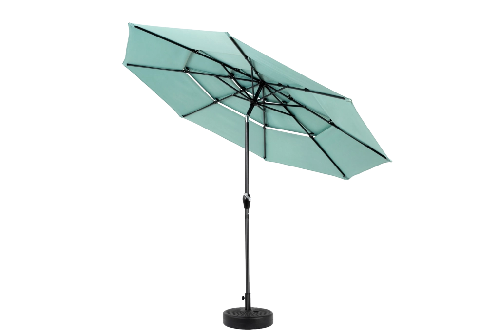 Ombrellone da esterno 10 ft a 3 livelli con inclinazione automatica; verde chiaro