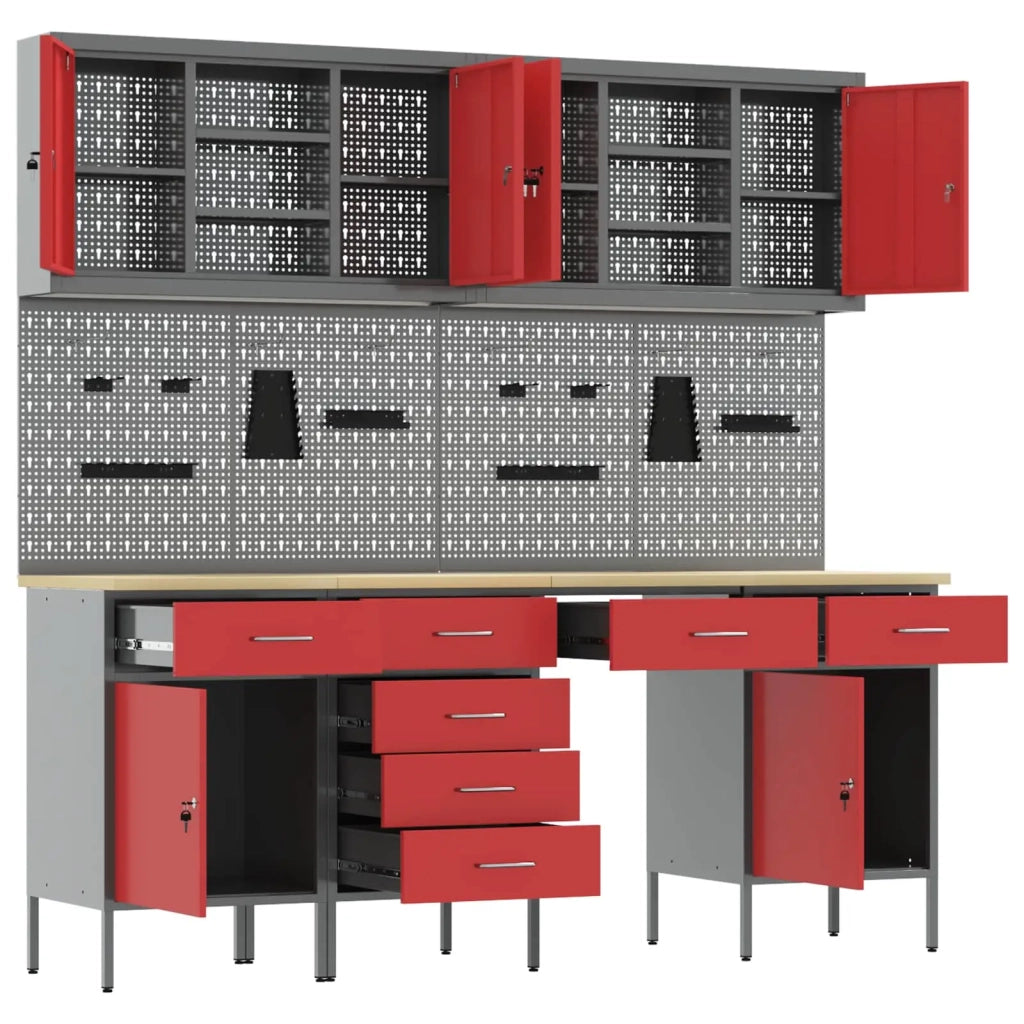 Mobile da lavoro 10 pcs Rosso Legno ingegnerizzato e acciaio 3321477