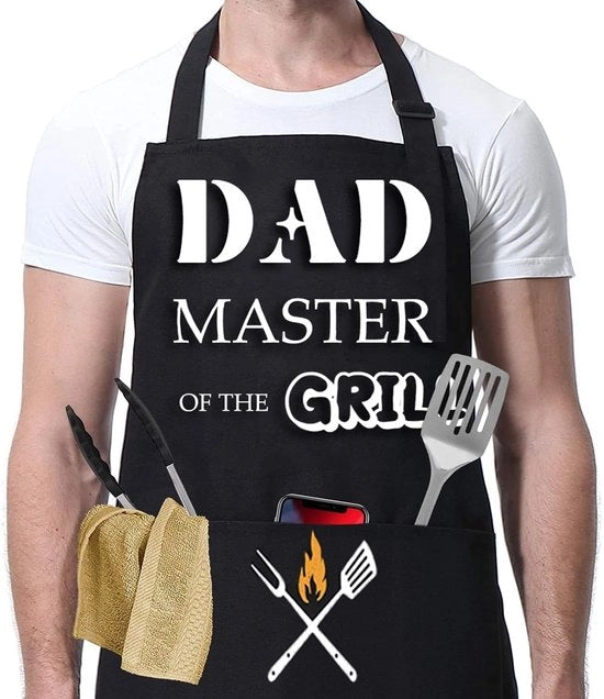 Schort da BBQ per Uomo, Schort da Papà, Schort Impermeabile Nera, Schort da Cucina con 2 Tasche Regolabile, Schort Personalizzato per la Griglia la Cucina, Regalo per il Padre il Compagno l'Amico