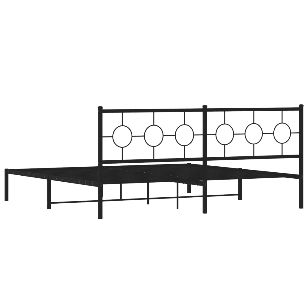 Letto matrimoniale | Letto per adulti | Giroletto con Testiera in Metallo Nero 193x203 cm