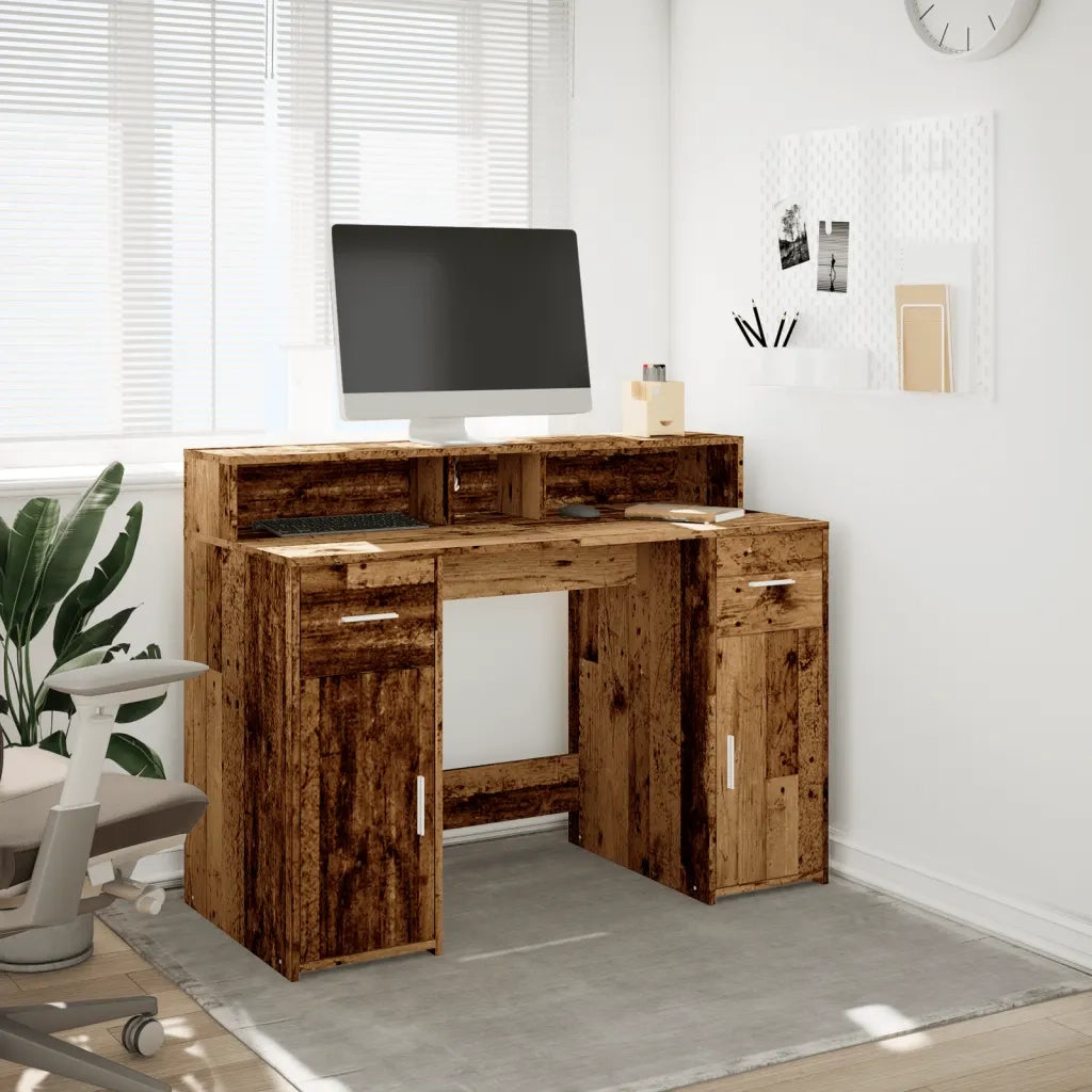 Scrivania con Luci LED Legno Antico 120x55x91 cm in Multistrato 3309418