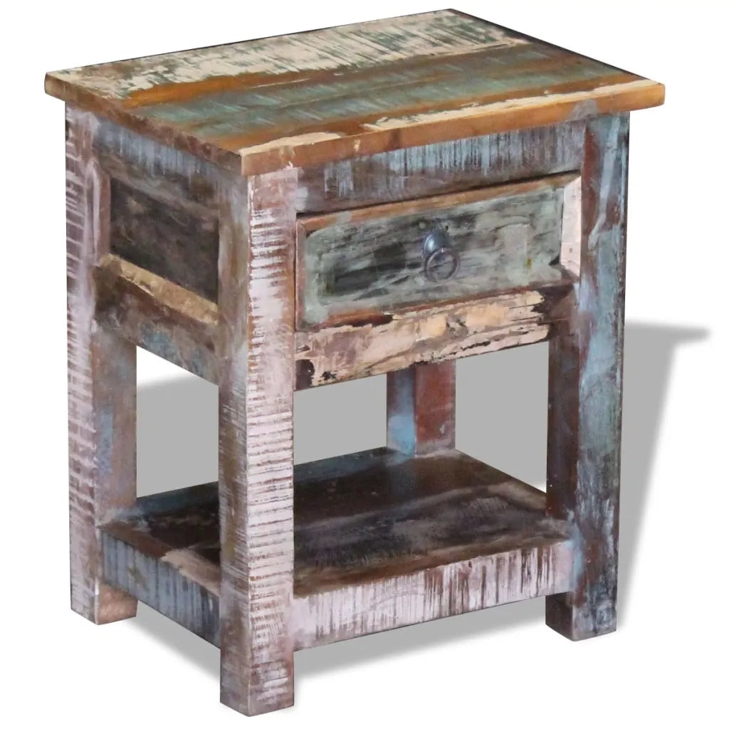 Tavolino con 1 Cassetto Legno Massello di Recupero 43x33x51 cm cod mxl 9472