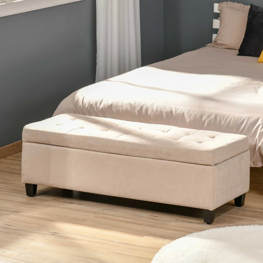 Panca contenitore imbottita in poliestere con seduta trapuntata e ampia capienza beige 125 × 49 × 41,5 cm