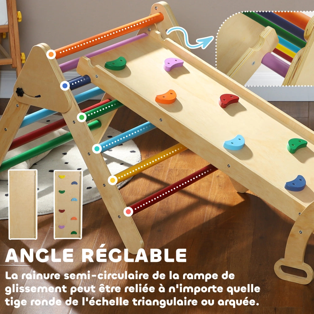 Struttura gioco triangolo 5 in 1 con scivolo rampa arrampicata altalena ¨C Xylo ¨C legno multicolore