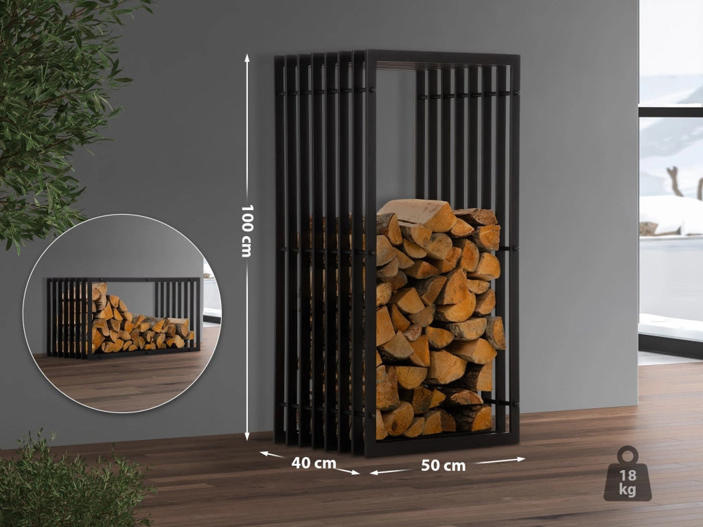 Portalegna IRVING in metallo nero opaco 40x50x100 cm