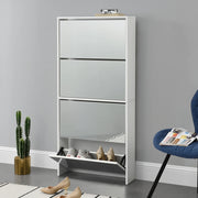 Scarpiera Vogar con 4 Contenitori Ribaltabili Mobile Portascarpe con Ante a Specchio 134x63x17 cm Bianco [en.casa]