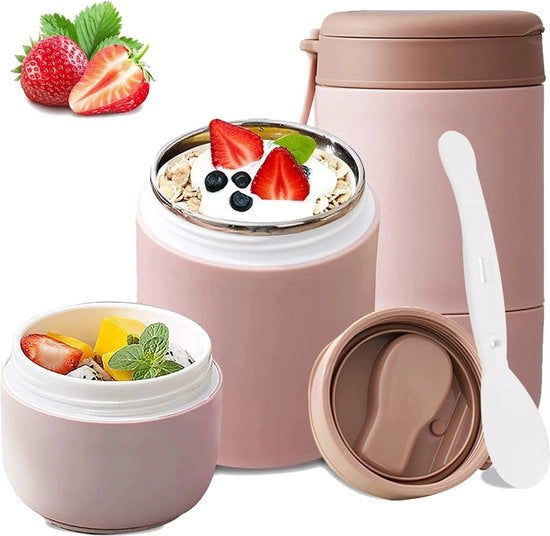 800 ml, tazza termica, contenitore per cereali a doppia parete con cucchiaio pieghevole, tazza per caffè in acciaio inossidabile, contenitore per yogurt impermeabile, per lavoro, scuola, viaggio (rosa)