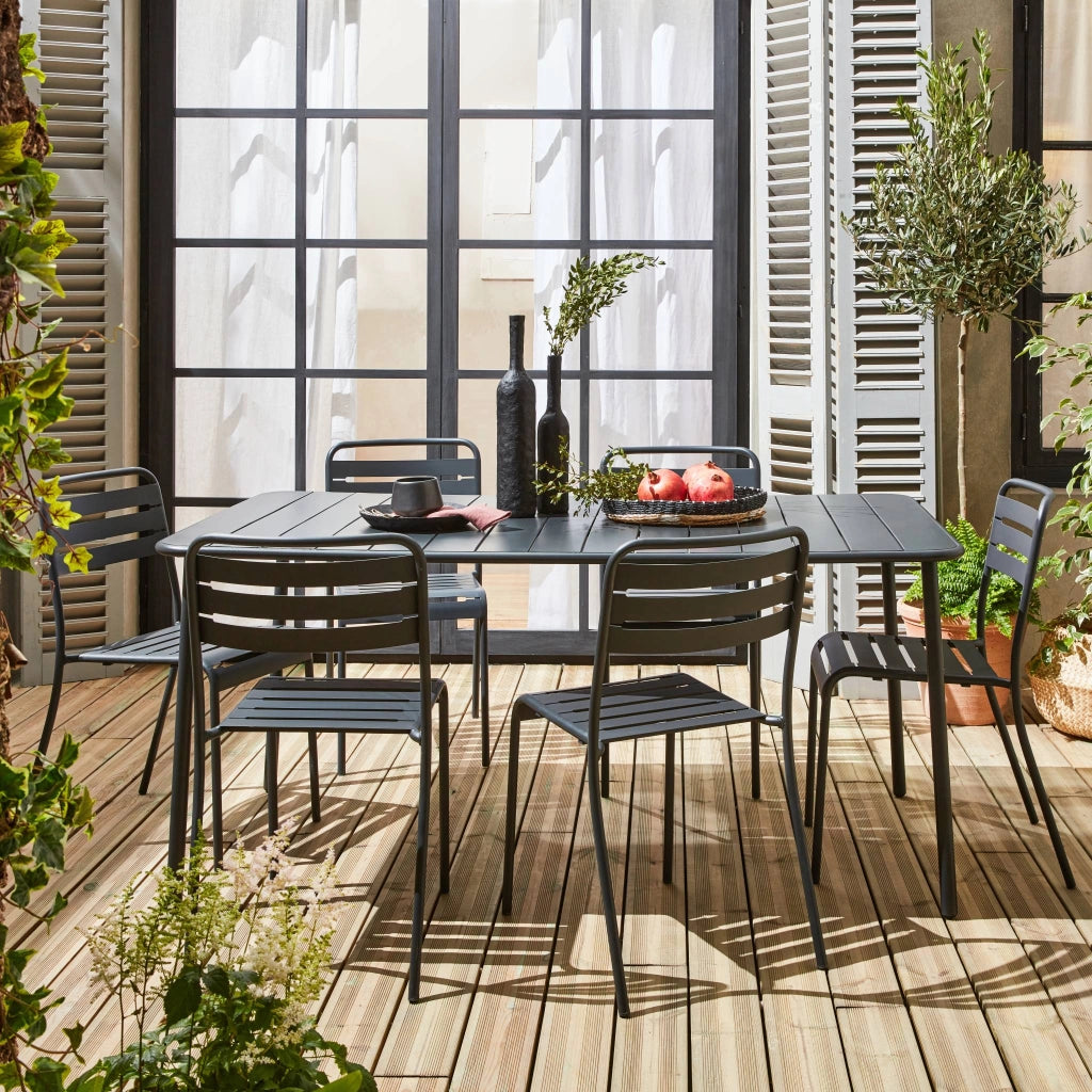 Set tavolo da giardino in acciaio con 6 sedie, 160cm, antracite