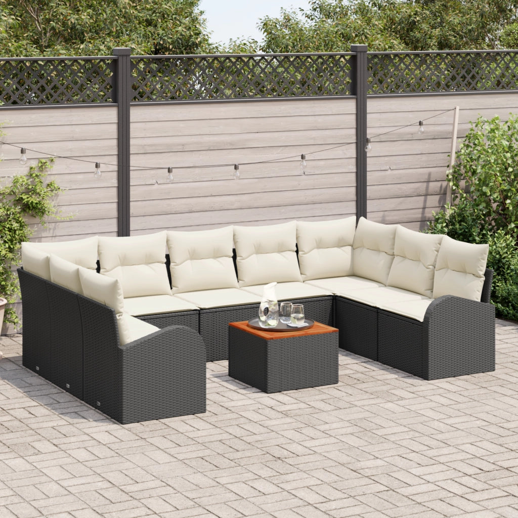 Set Divano da Giardino da 10 Pezzi con Cuscini Rattan Nero Acacia