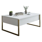 Tavolino da salotto Lavinia, Tavolo basso da caffè, Portariviste per divano, Ripiano da soggiorno, 90x60h40 cm, Bianco e Oro