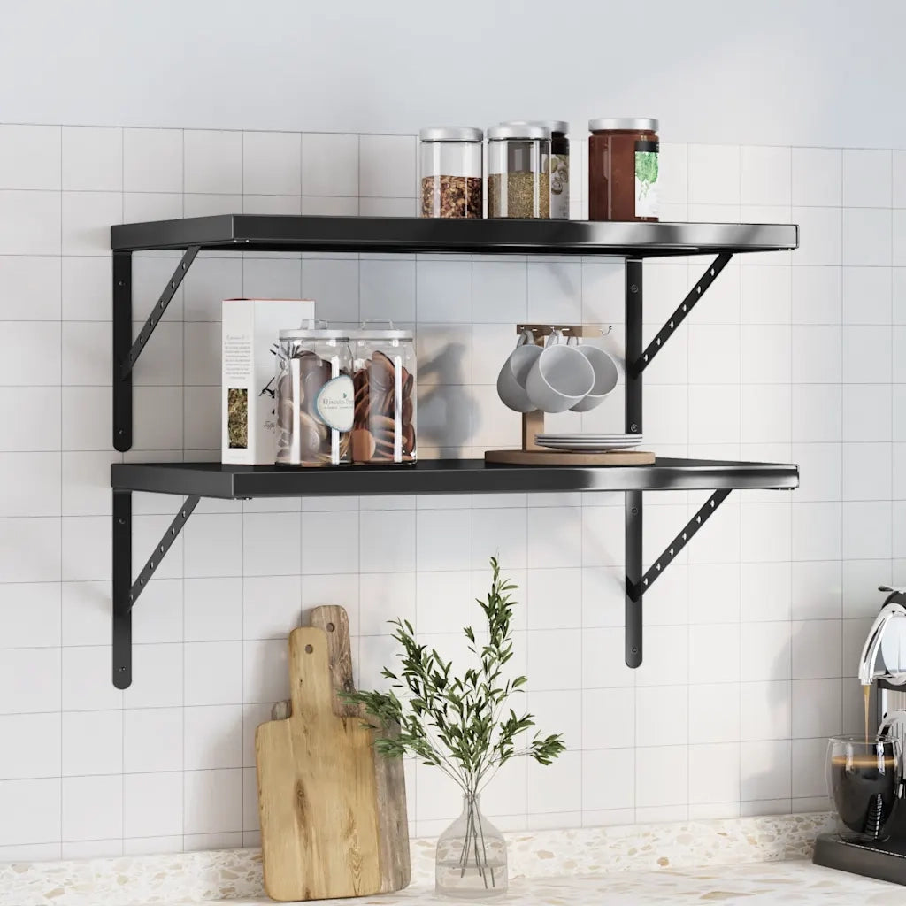Mensole a Muro 2 pz 75x40 cm Nero in Acciaio Inossidabile 3214514