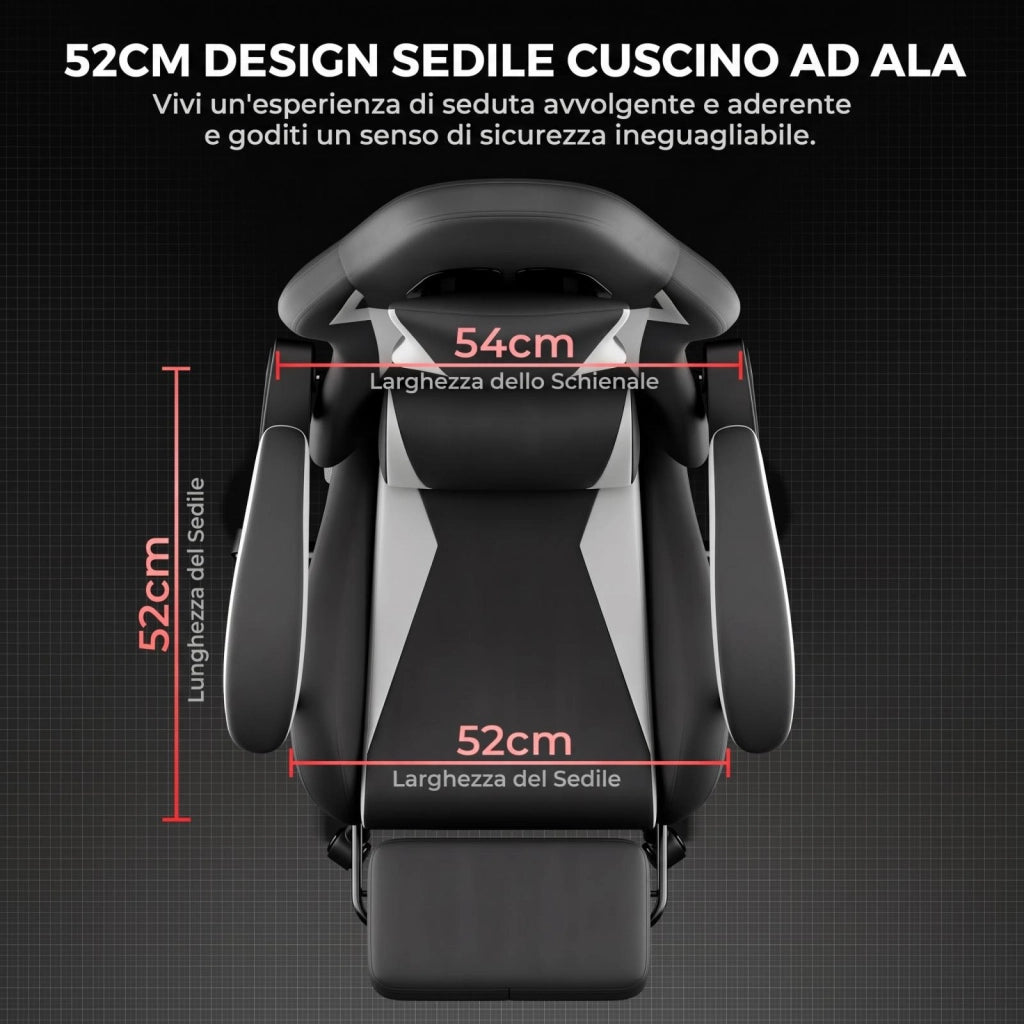 Sedia da gaming, sedia ergonomica, con cuscino lombare, regolabile in altezza, bianca e nera