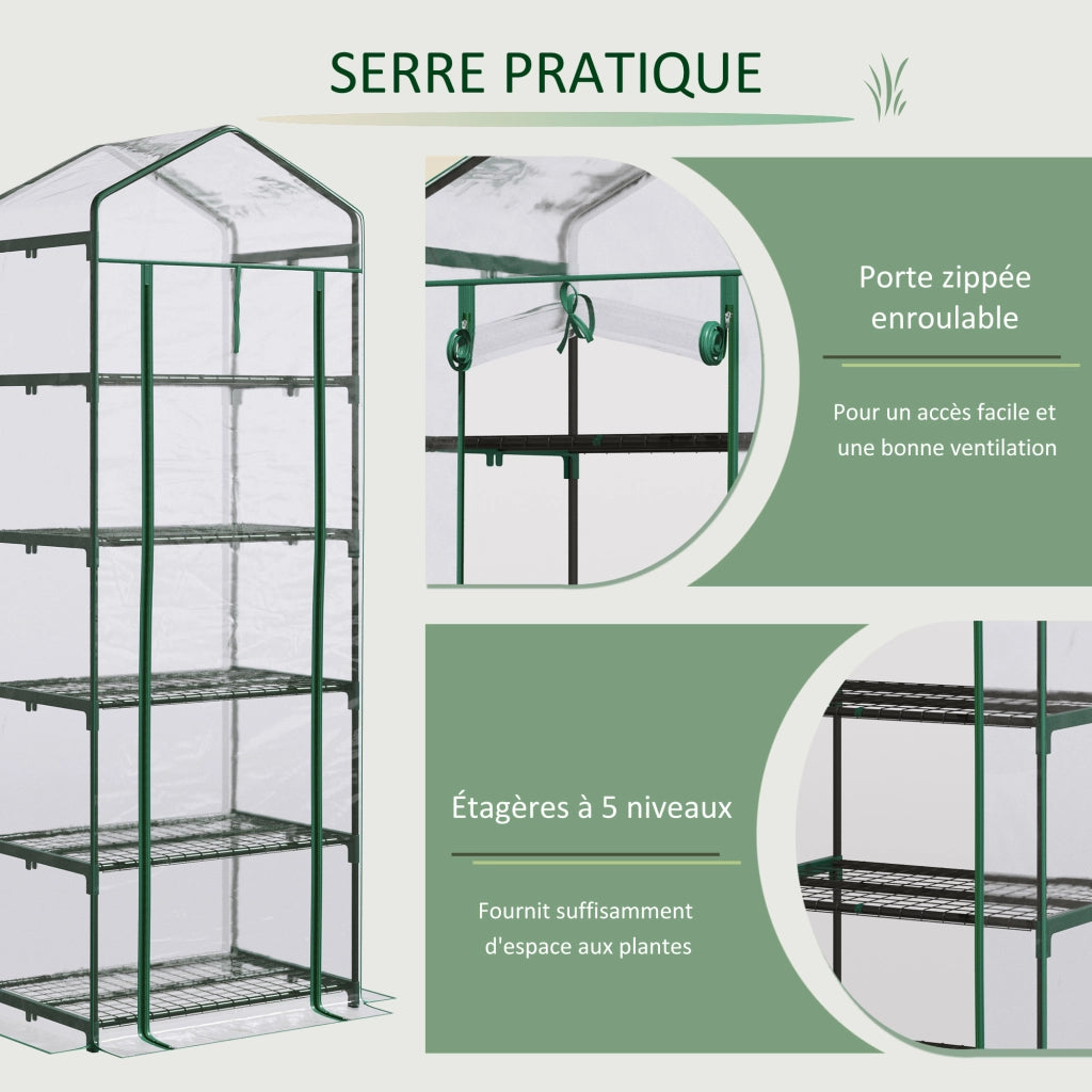 Serra da giardino in PVC con ripiani 5 livelli ¨C Minimal ¨C grigio/acciaio 69x49x193 cm