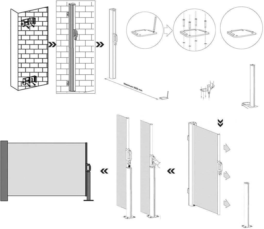 Tenda laterale estraibile, parasole, certificata con tessuti in poliestere 280 gr grigio scuro 180 x 300 grigio scuro 12_0000200