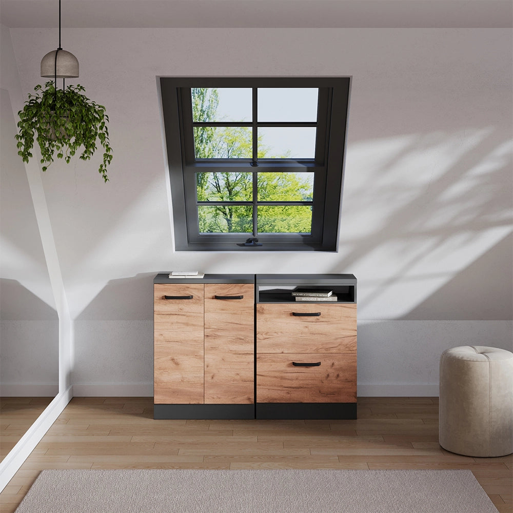Set di mobili sottotetto Rion Rovere dorato/Antracite 120 cm Set di 2 carcasse armadio profondità 60 cm Vicco