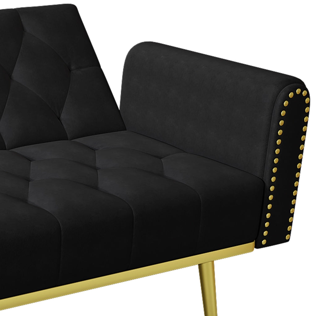 Divano letto 2-3 posti con schienale reclinabile a 3 angoli; velluto nero 175 cm
