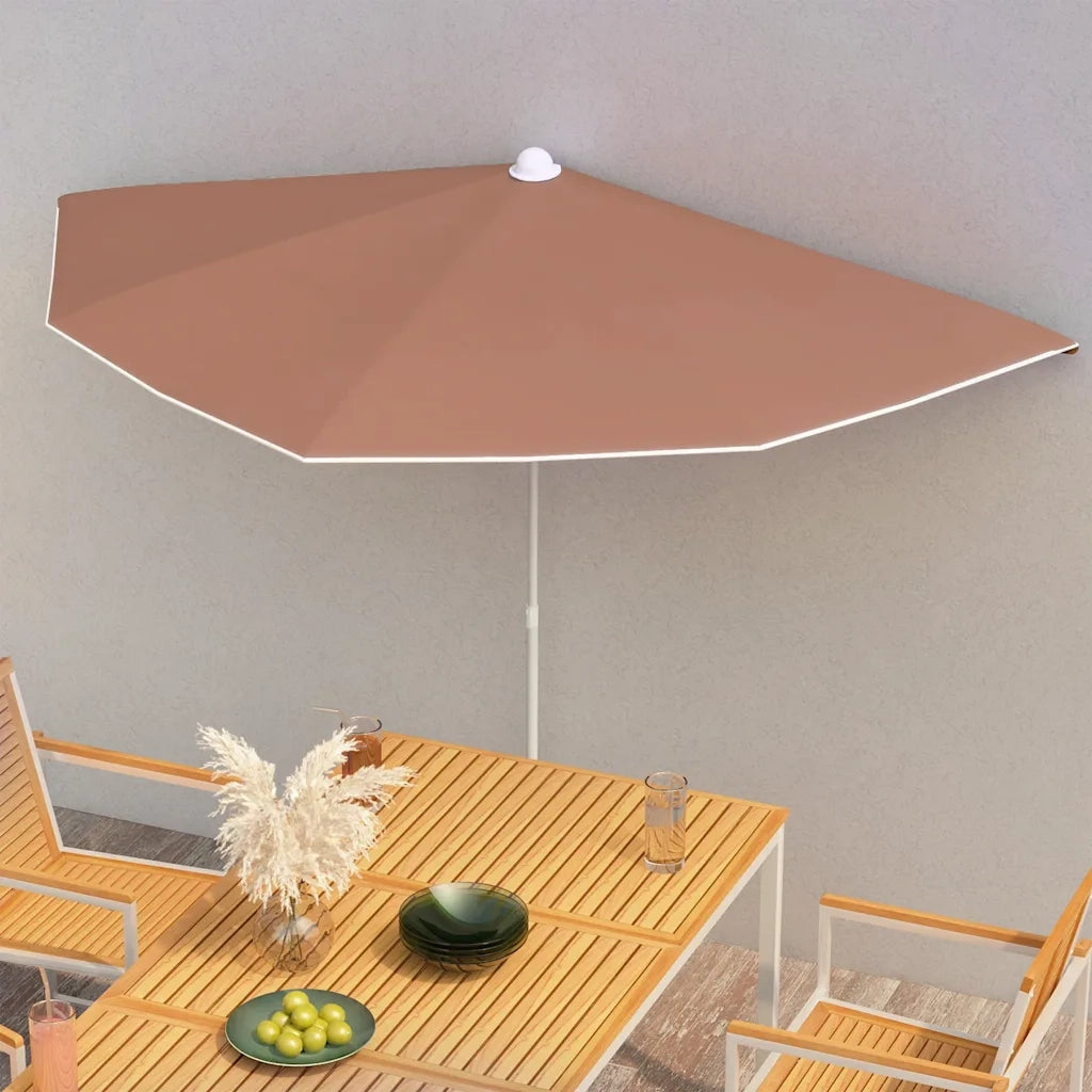 Ombrello | Parasolne Semicircolare da Giardino e Palo 180x90cm Terracotta