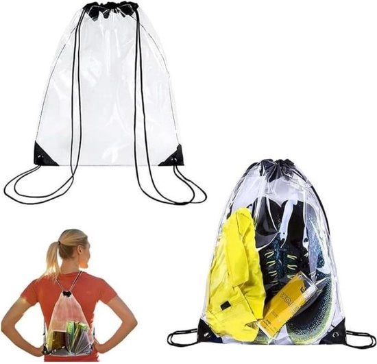 Set di corda trasparente per borse da 2 - Ideale per festival, scuola, bagno - 34x45 cm.