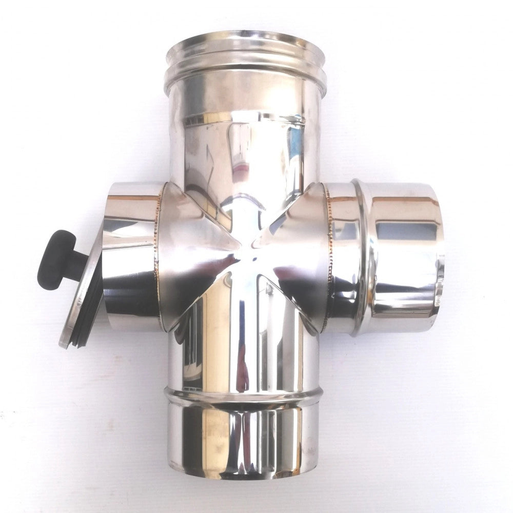 Raccordo a t da 250mm in acciaio inox croce con ispezione 5 decimi aisi 304