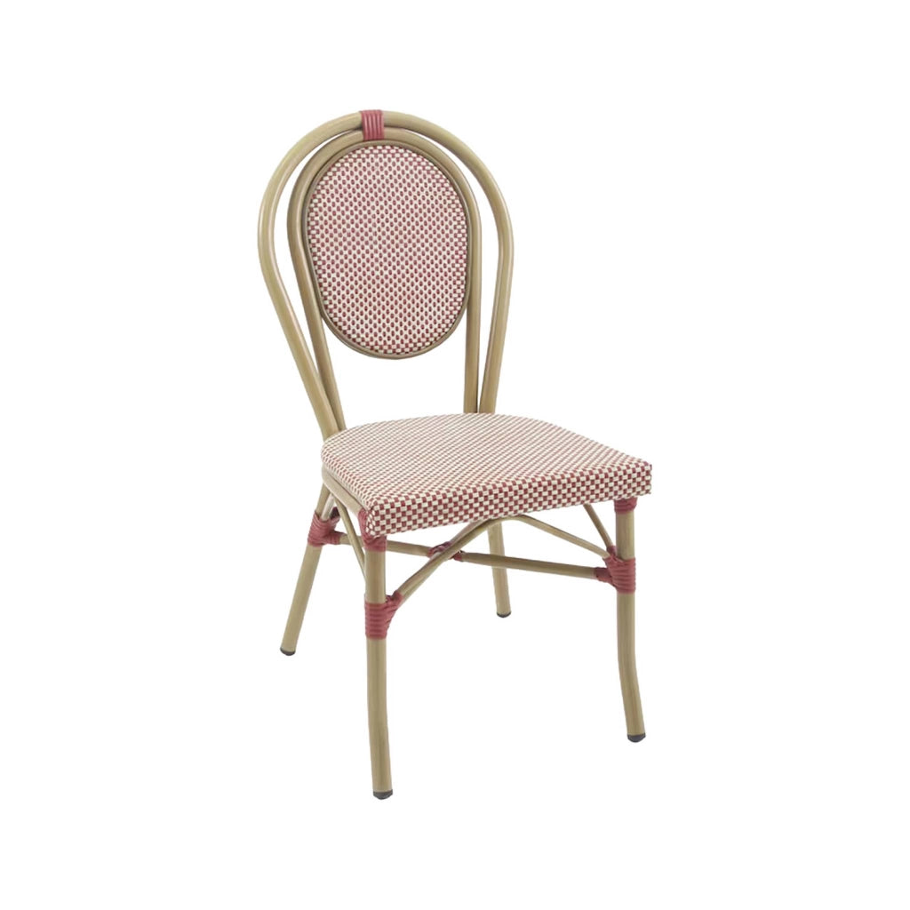 Sedia da terrazza bistrot in tessuto e alluminio rosso e beige, rosso
